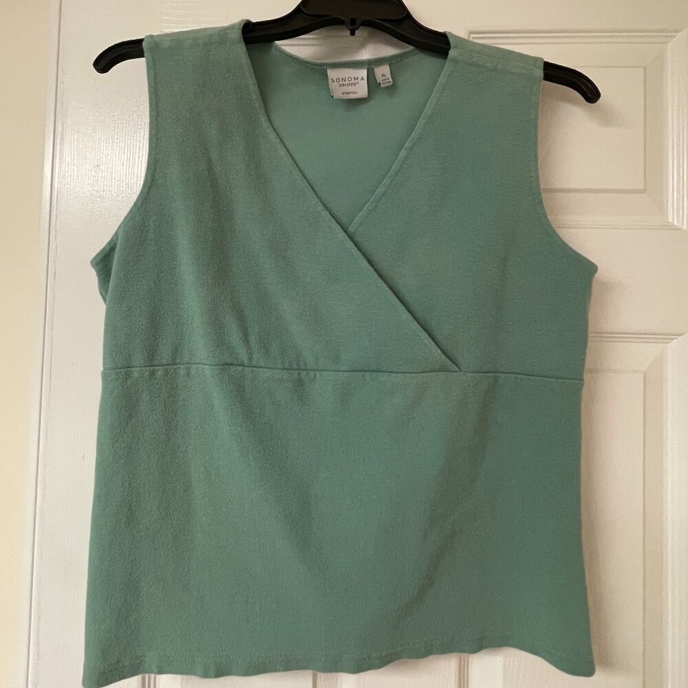 Sonoma Knit Tank Top, Women's XL, Cross Wrap Front, Stretch, Green